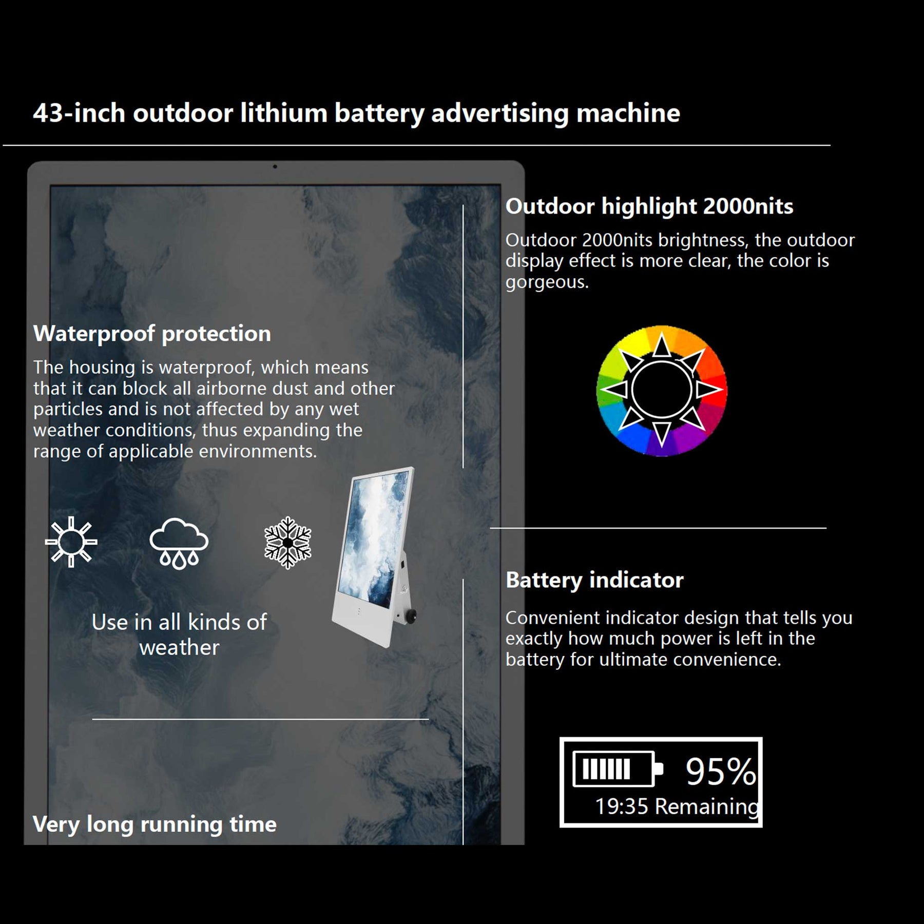 Mobile digital outdoor customer stopper 43 inches with a powerful battery