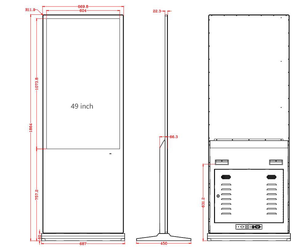 Digital Signage Stele mit Player, 43" - 65", einseitig, optional Touch-Funktion