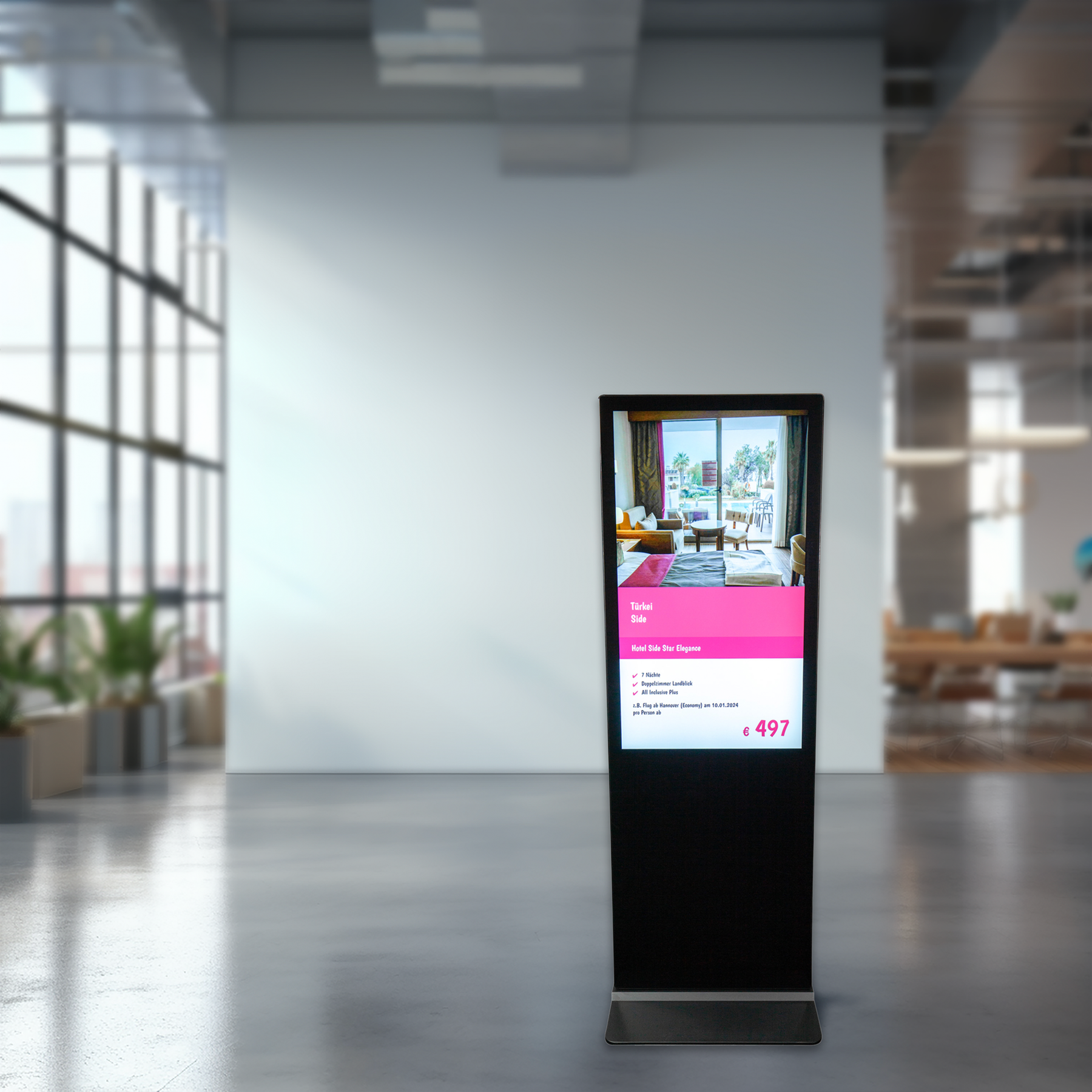 Digital Signage Stele mit Player, 43" - 65", einseitig, optional Touch-Funktion