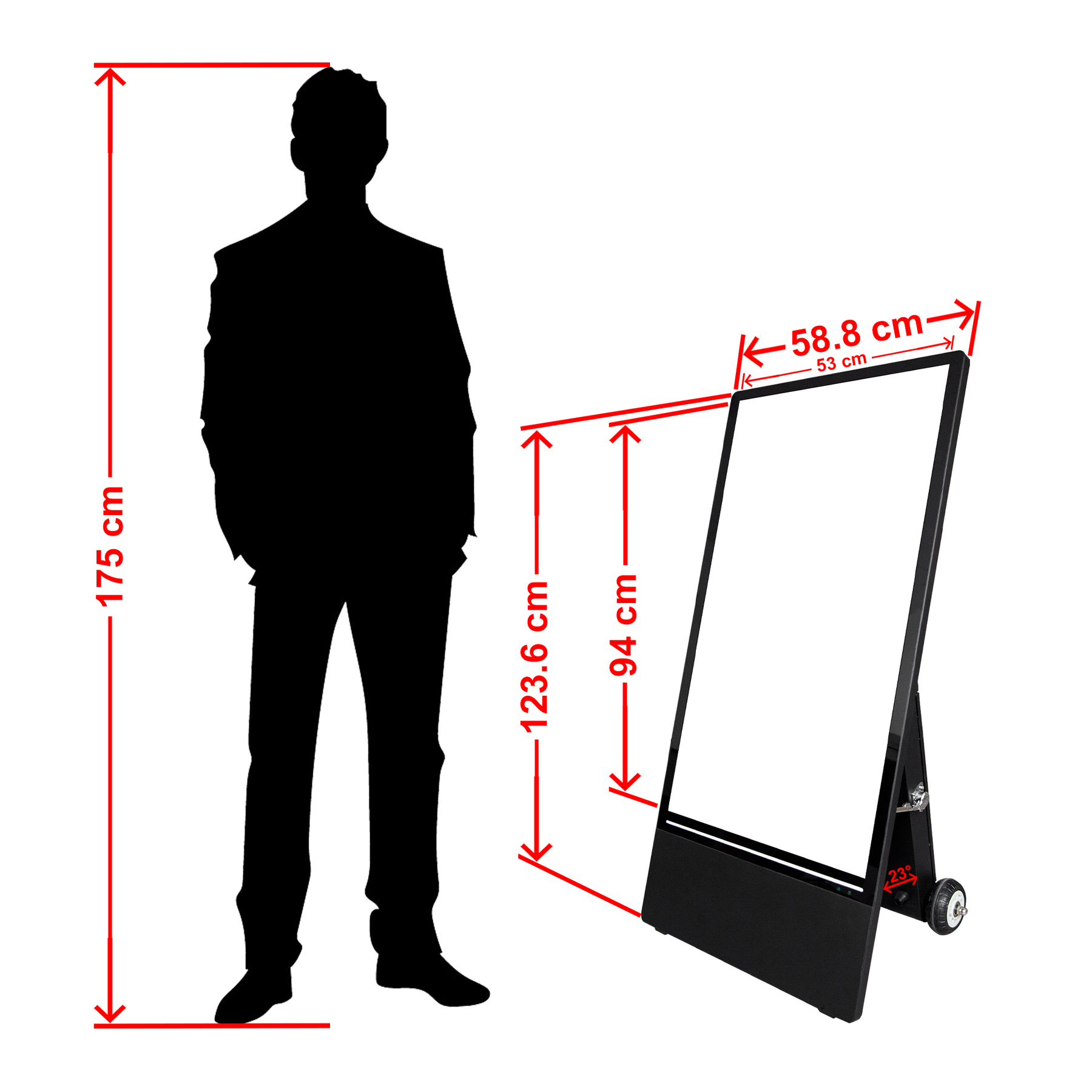 Mietgerät: Mobiles Digital Signage System mit 43 Zoll HighBrightness Display